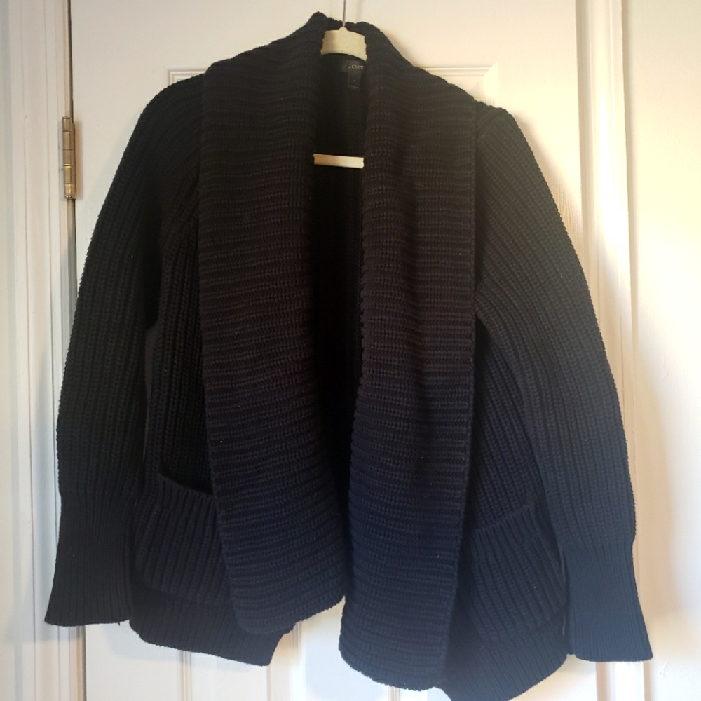 Cozy Black Knit Cardigan jcrew Chunky shawl size L